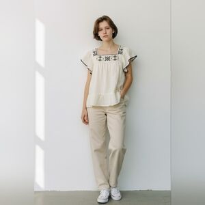 NWT LC WAIKIKI Cream Blouse with Black Embroidery